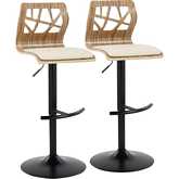 Folia Adjustable Swivel Bar Stool in Black Metal, Zebra Wood & Cream Leatherette - Set of 2